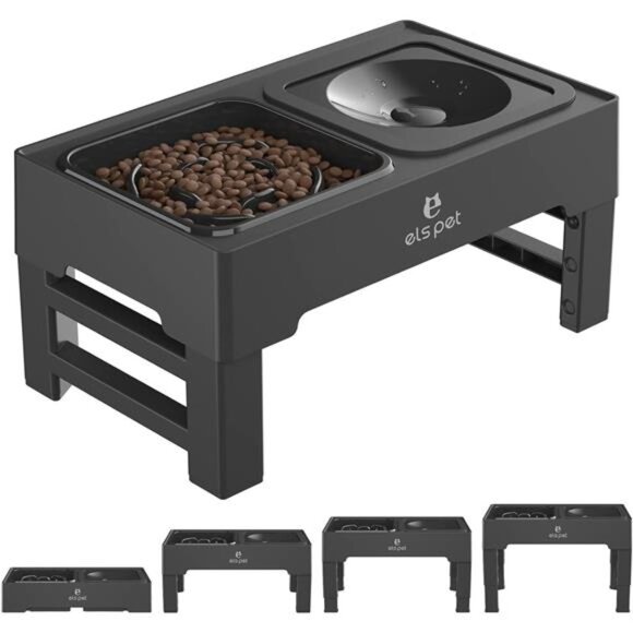 Elevated Dog Bowls, Adjustable Raised Dog Bowls with No Spill Dog Water Bowl - Picture 1 of 7